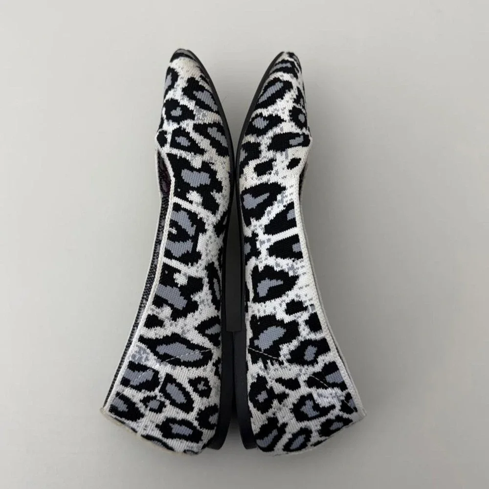 Skechers Leopard Print Ballet Flats White Black 44886 Women US 7.5